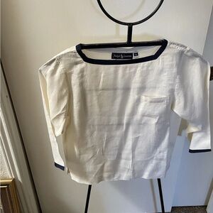 Ralph Lauren Cream Blouse with Navy Trim